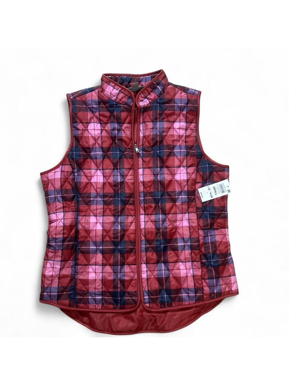 Style & Co Quilted Plaid Vest in Red and Pink, Size S